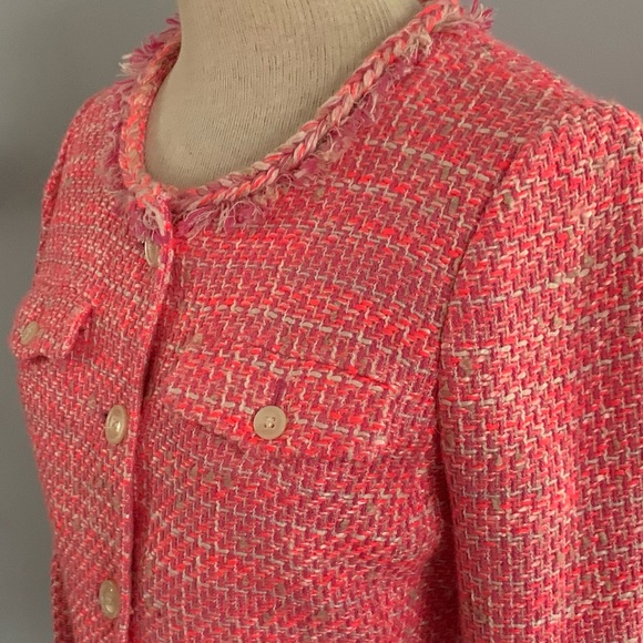 J.CREW pink tweed lady blazer with peplum, fringe & braided trim / Size 6 NWOT - Picture 6 of 15